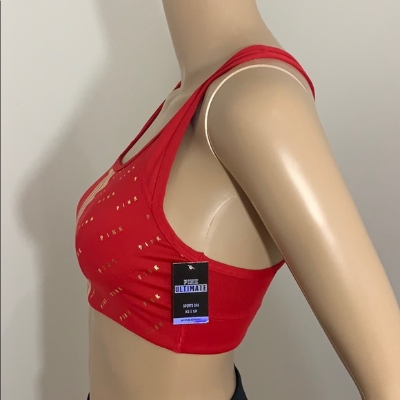 LAST ONE - New Victoria’s Secret Pink Ultimate Sports Bra Red & Gold Size XS - Picture 3 of 13